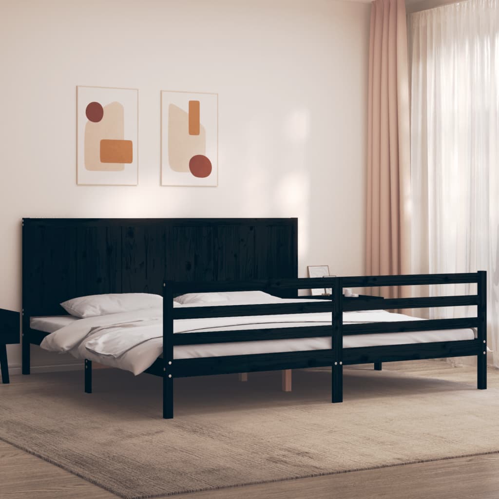 vidaXL Estructura de cama con cabecero madera maciza negro 200x200 cm