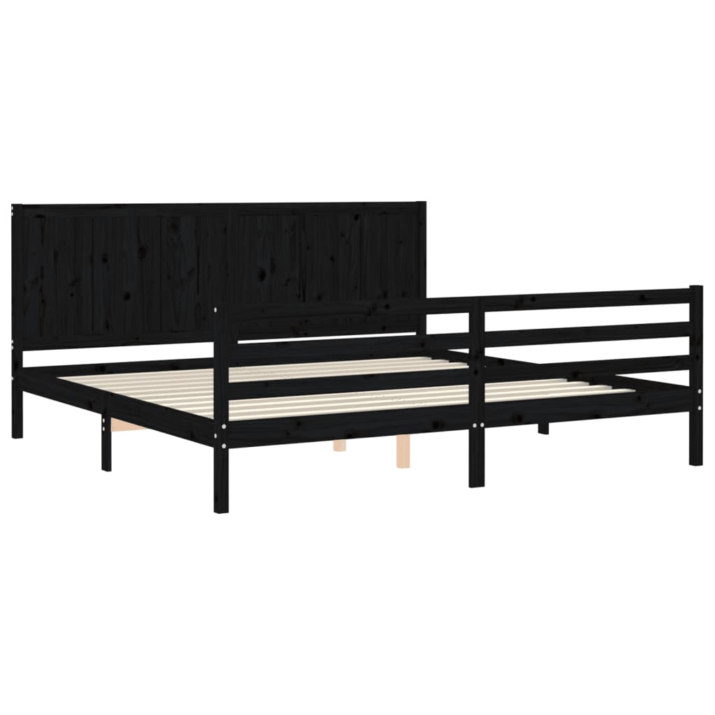 vidaXL Estructura de cama con cabecero madera maciza negro 200x200 cm