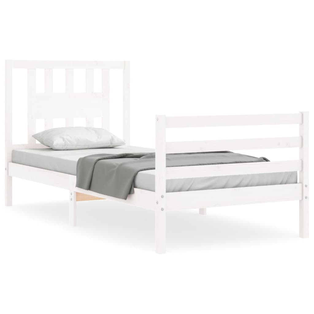 vidaXL Estructura de cama con cabecero madera maciza blanco