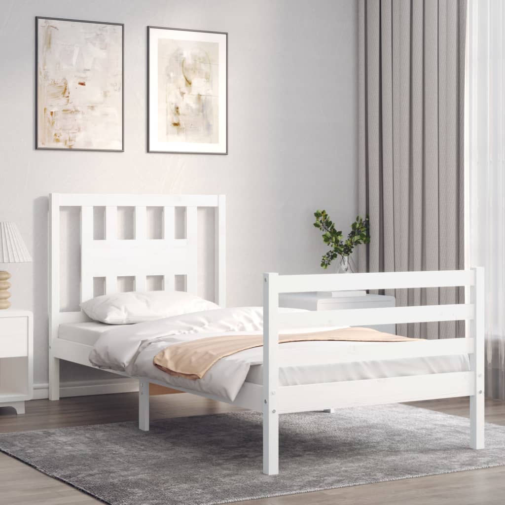 vidaXL Estructura de cama con cabecero madera maciza blanco