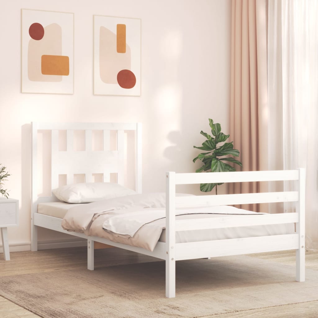 vidaXL Estructura de cama con cabecero madera maciza blanco