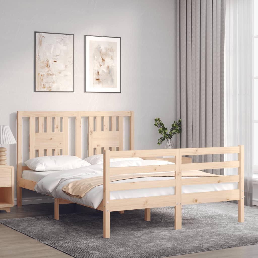 vidaXL Estructura de cama de matrimonio con cabecero madera maciza