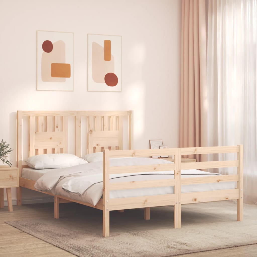 vidaXL Estructura de cama de matrimonio con cabecero madera maciza