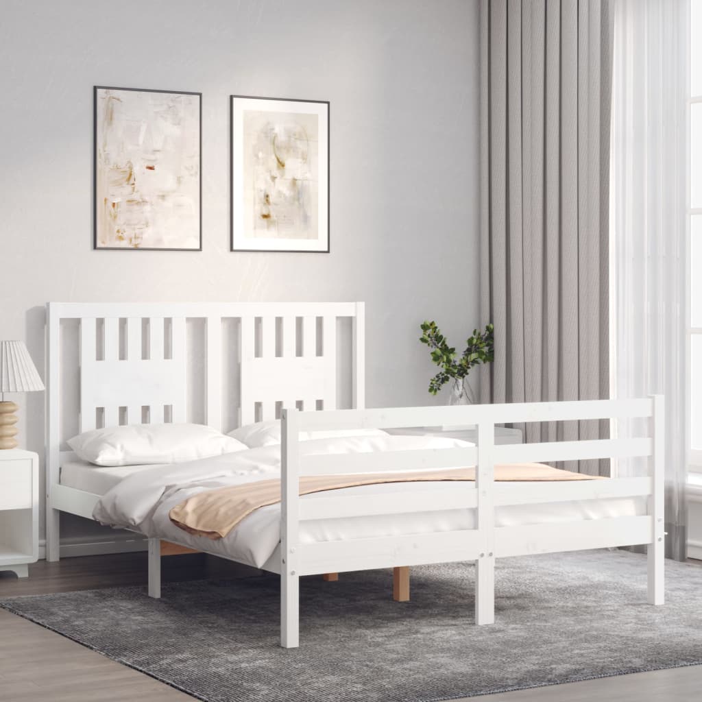 vidaXL Estructura cama de matrimonio con cabecero madera maciza blanco