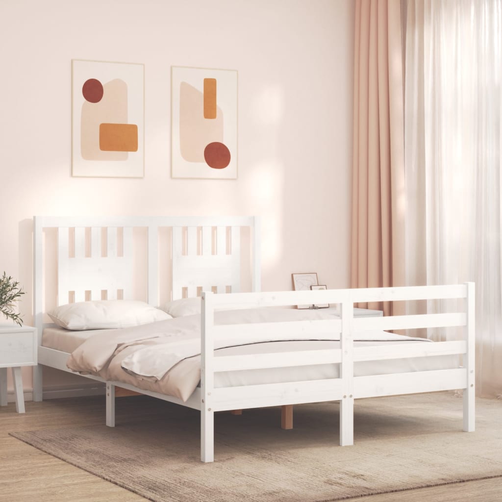 vidaXL Estructura cama de matrimonio con cabecero madera maciza blanco