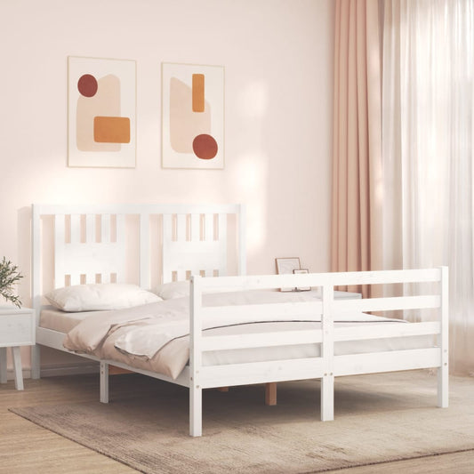 vidaXL Estructura cama de matrimonio con cabecero madera maciza blanco