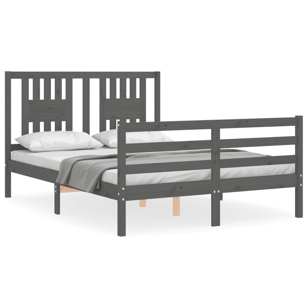 vidaXL Estructura cama de matrimonio con cabecero madera maciza gris