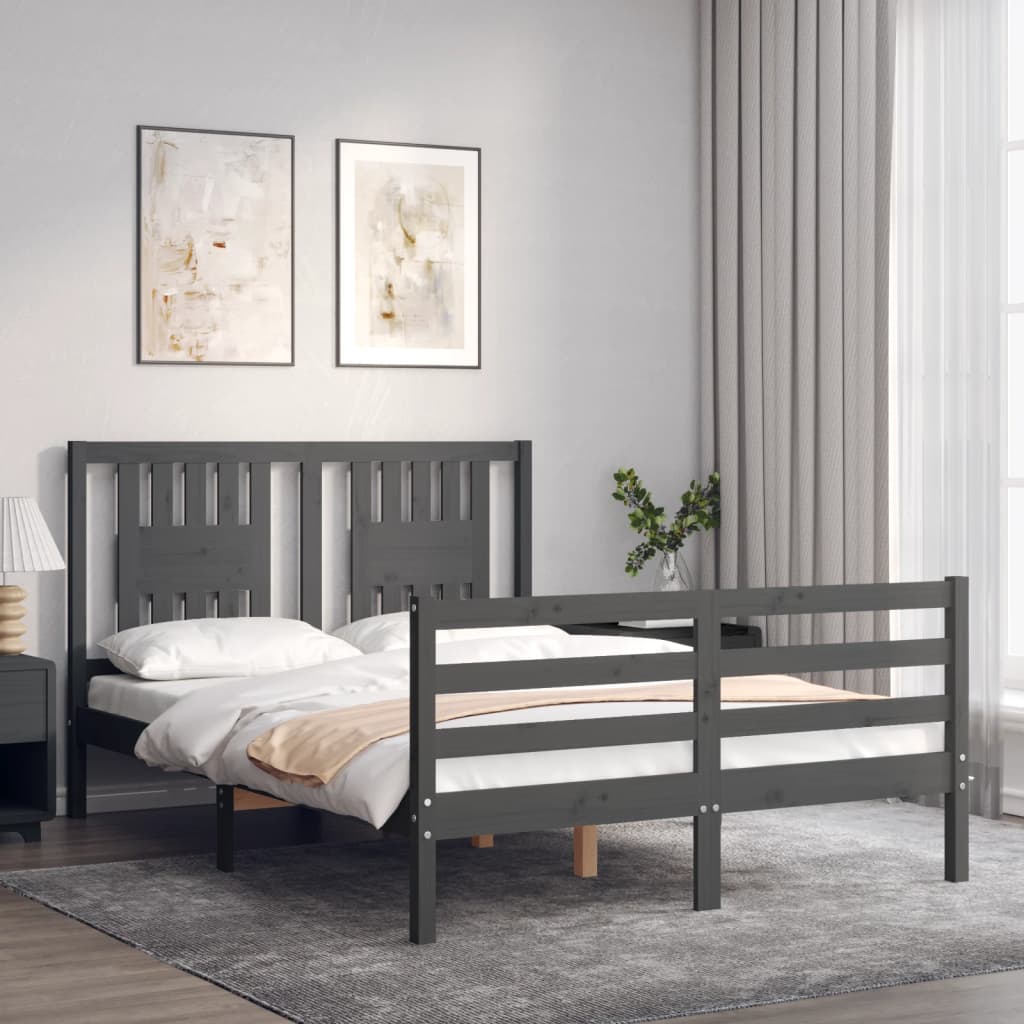 vidaXL Estructura cama de matrimonio con cabecero madera maciza gris