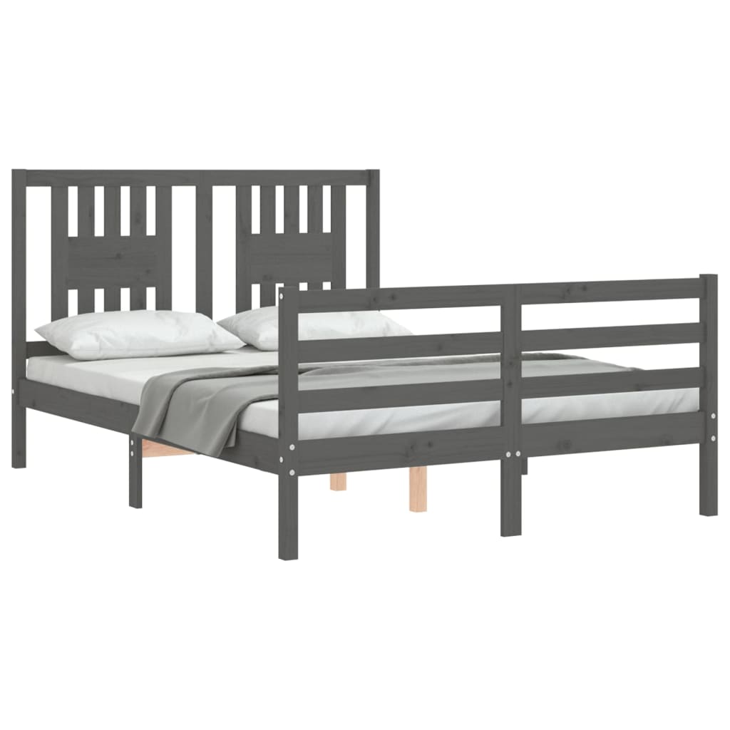 vidaXL Estructura cama de matrimonio con cabecero madera maciza gris