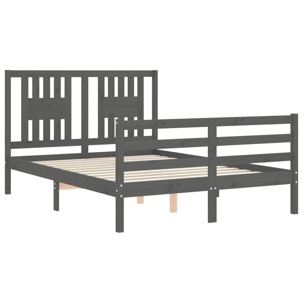 vidaXL Estructura cama de matrimonio con cabecero madera maciza gris