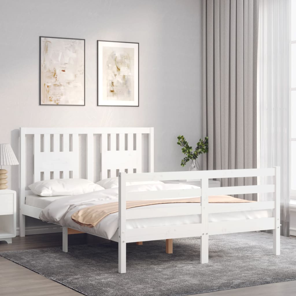 vidaXL Estructura de cama con cabecero madera maciza blanco 140x190 cm