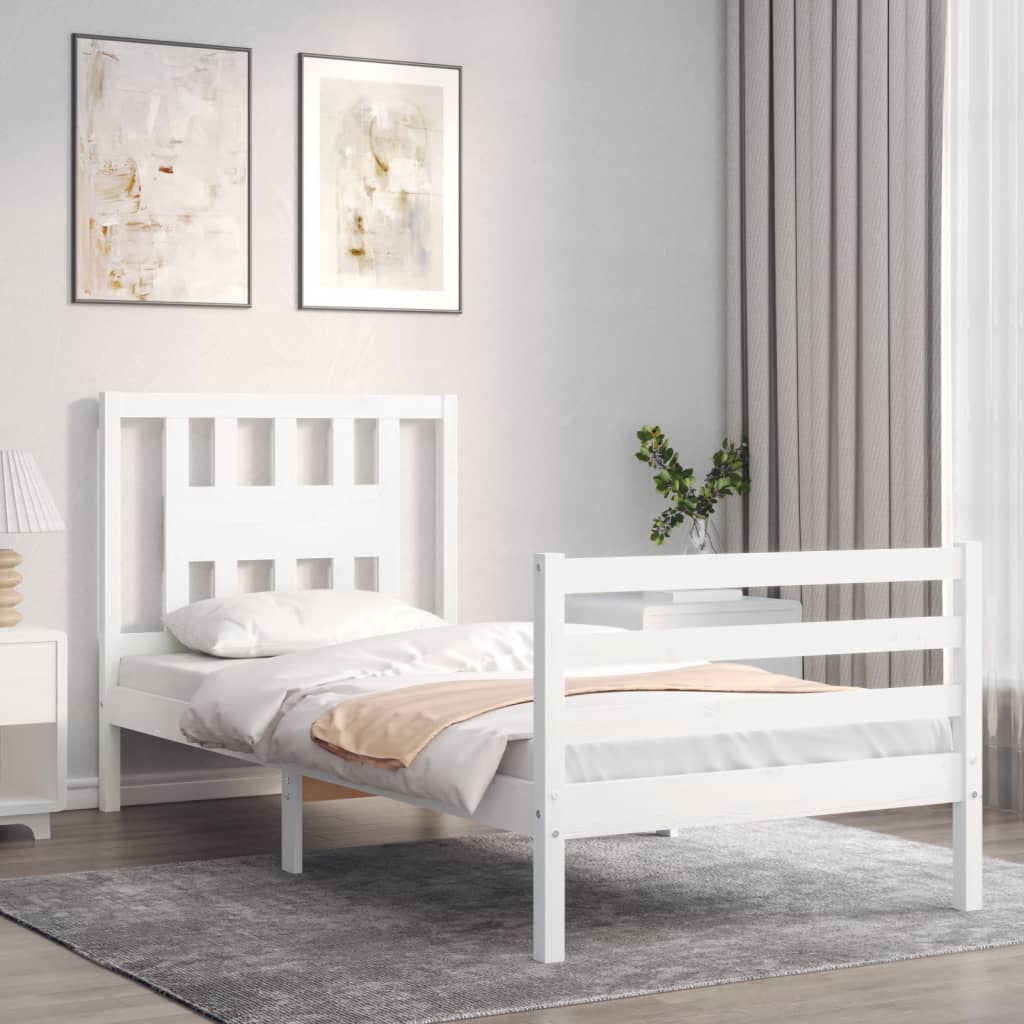 vidaXL Estructura de cama con cabecero madera maciza blanco 90x200 cm