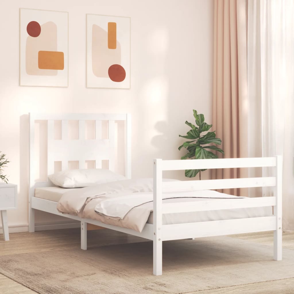 vidaXL Estructura de cama con cabecero madera maciza blanco 90x200 cm