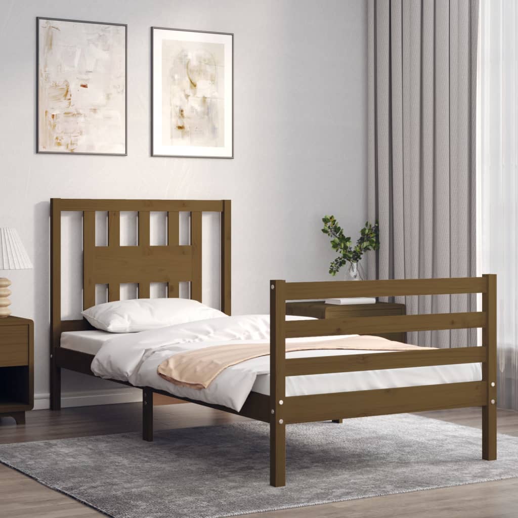 vidaXL Estructura cama con cabecero madera maciza marrón miel 90x200cm