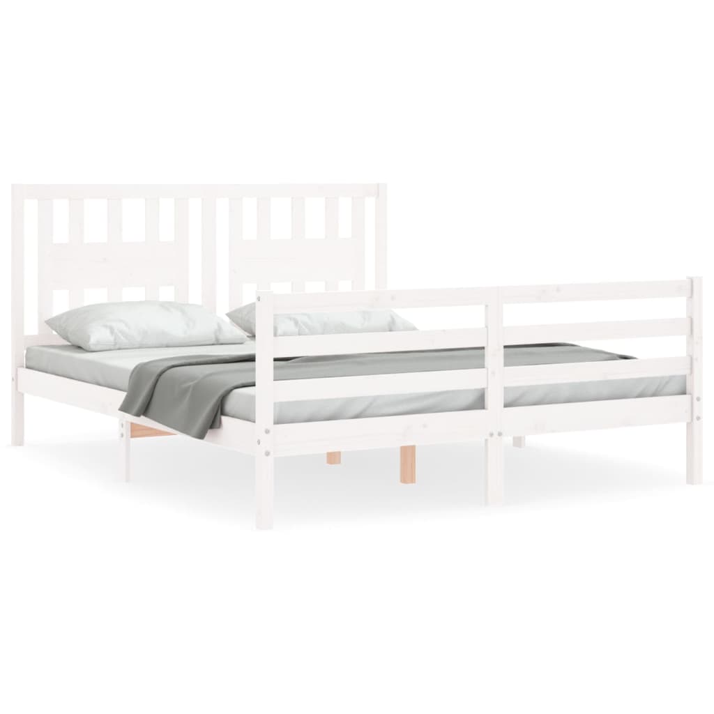 vidaXL Estructura de cama con cabecero madera maciza blanco 160x200 cm