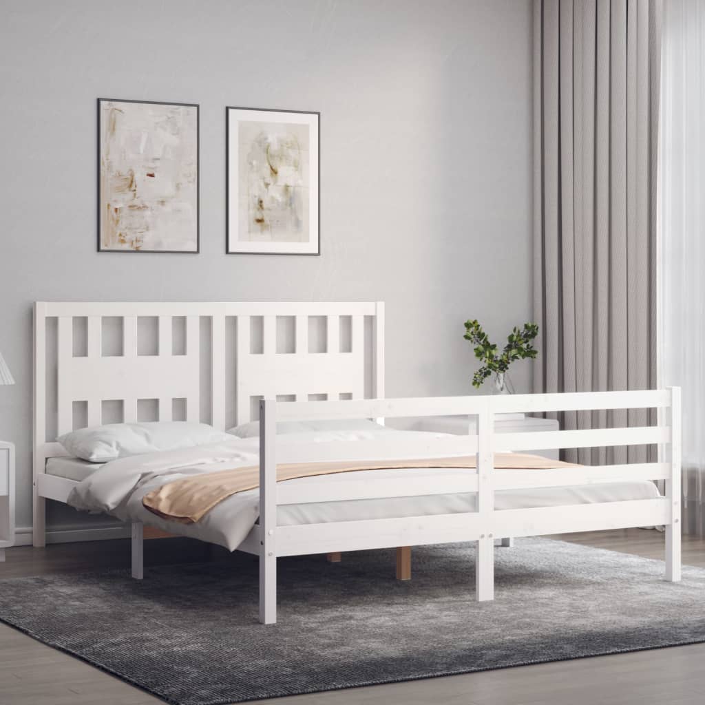 vidaXL Estructura de cama con cabecero madera maciza blanco 160x200 cm