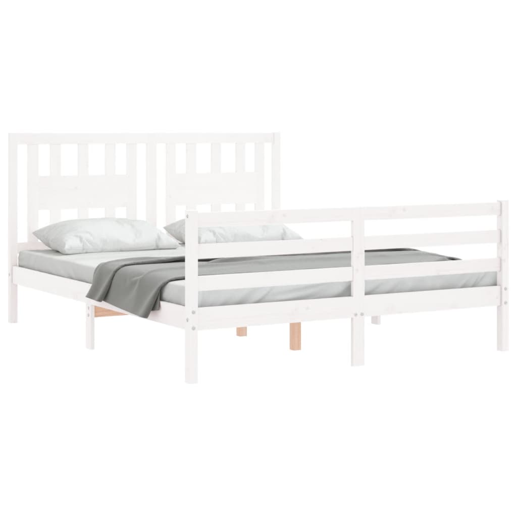 vidaXL Estructura de cama con cabecero madera maciza blanco 160x200 cm