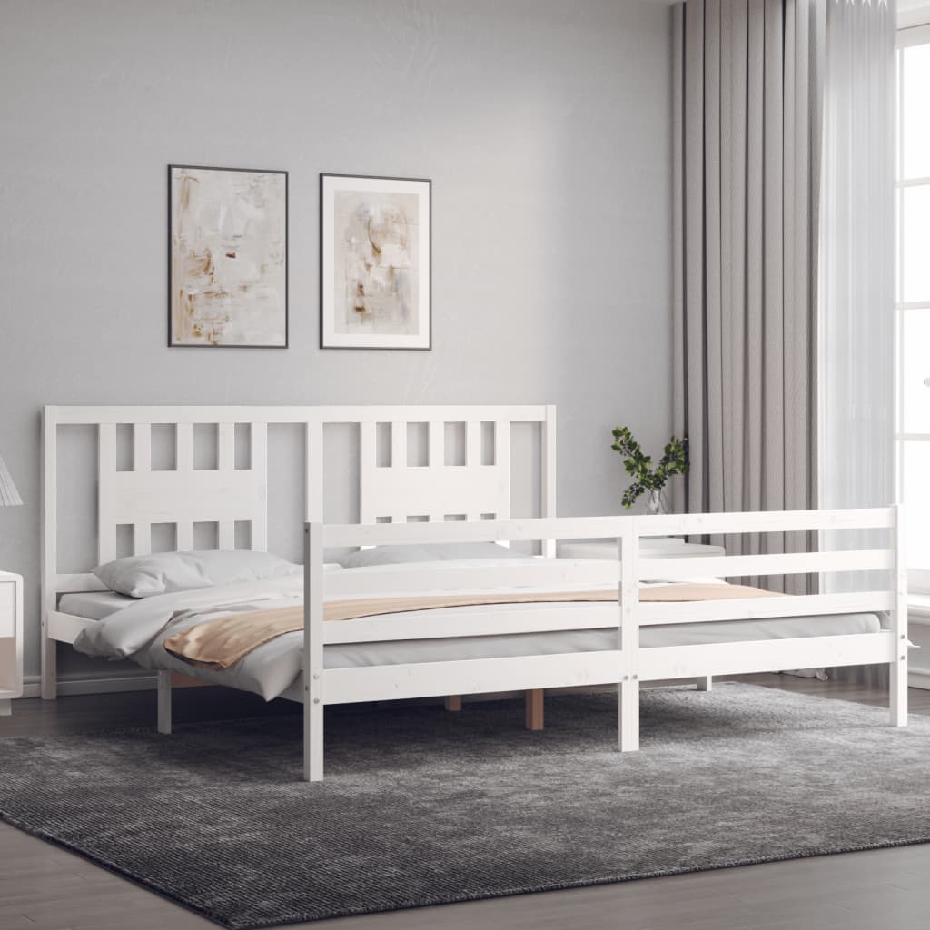 vidaXL Estructura cama de matrimonio con cabecero madera maciza blanco