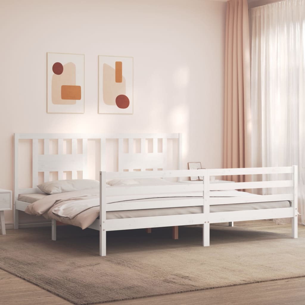 vidaXL Estructura cama de matrimonio con cabecero madera maciza blanco