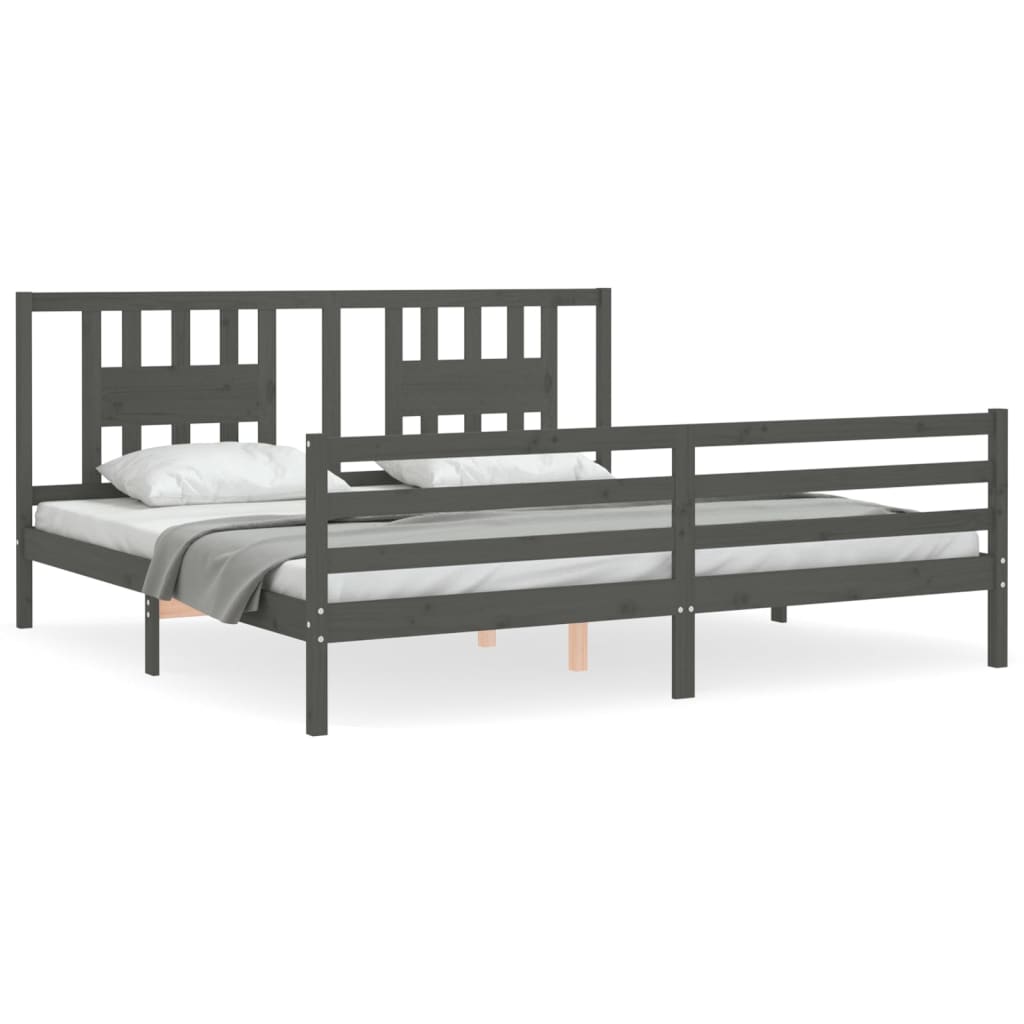 vidaXL Estructura de cama con cabecero madera maciza gris 200x200 cm