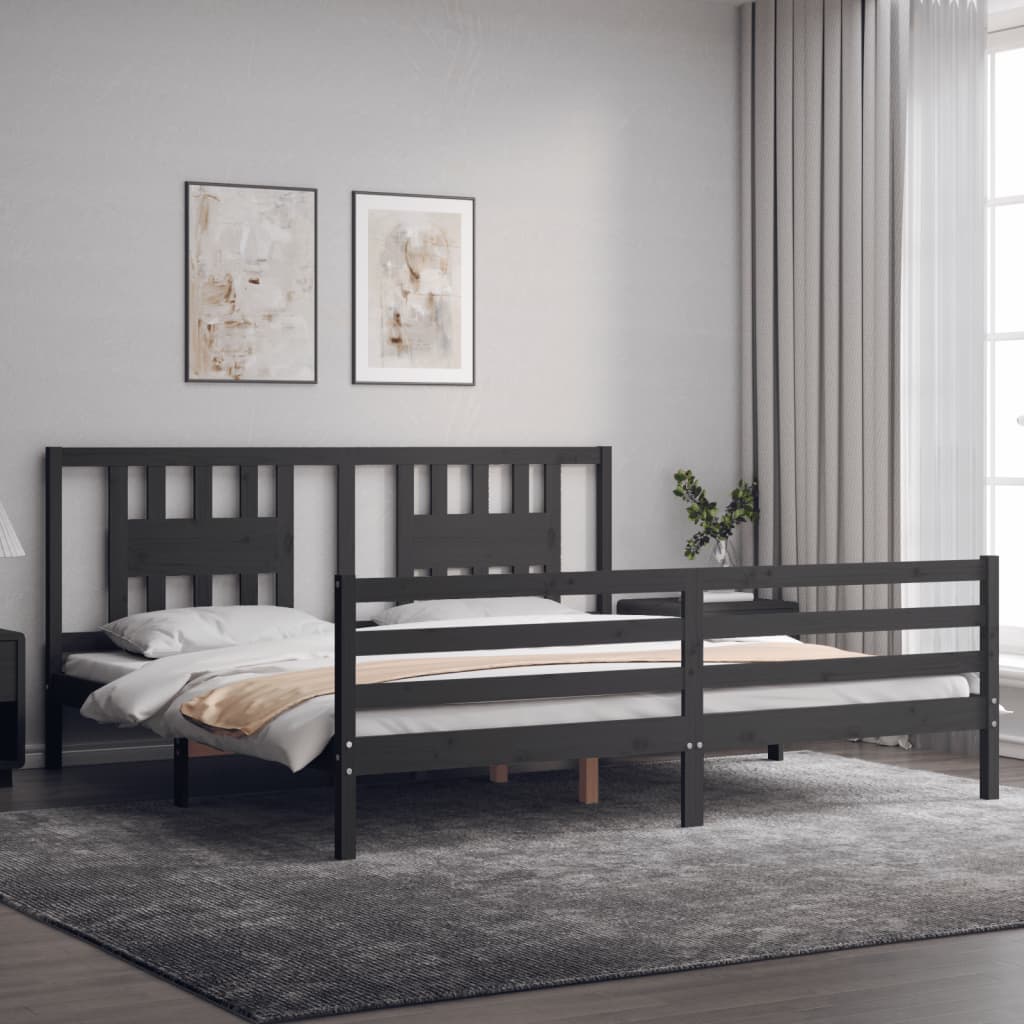 vidaXL Estructura de cama con cabecero madera maciza gris 200x200 cm