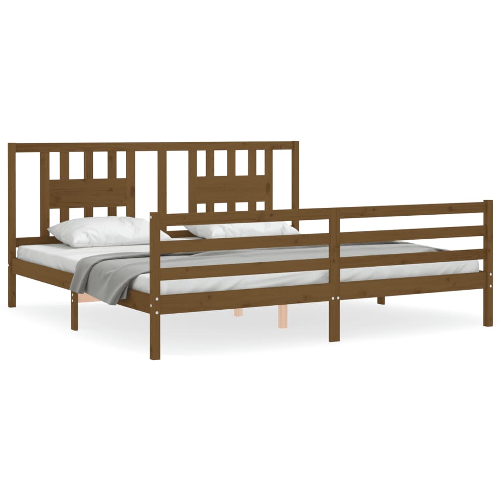 vidaXL Estructura cama y cabecero madera maciza marrón miel 200x200 cm