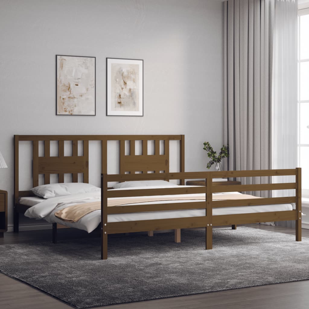 vidaXL Estructura cama y cabecero madera maciza marrón miel 200x200 cm