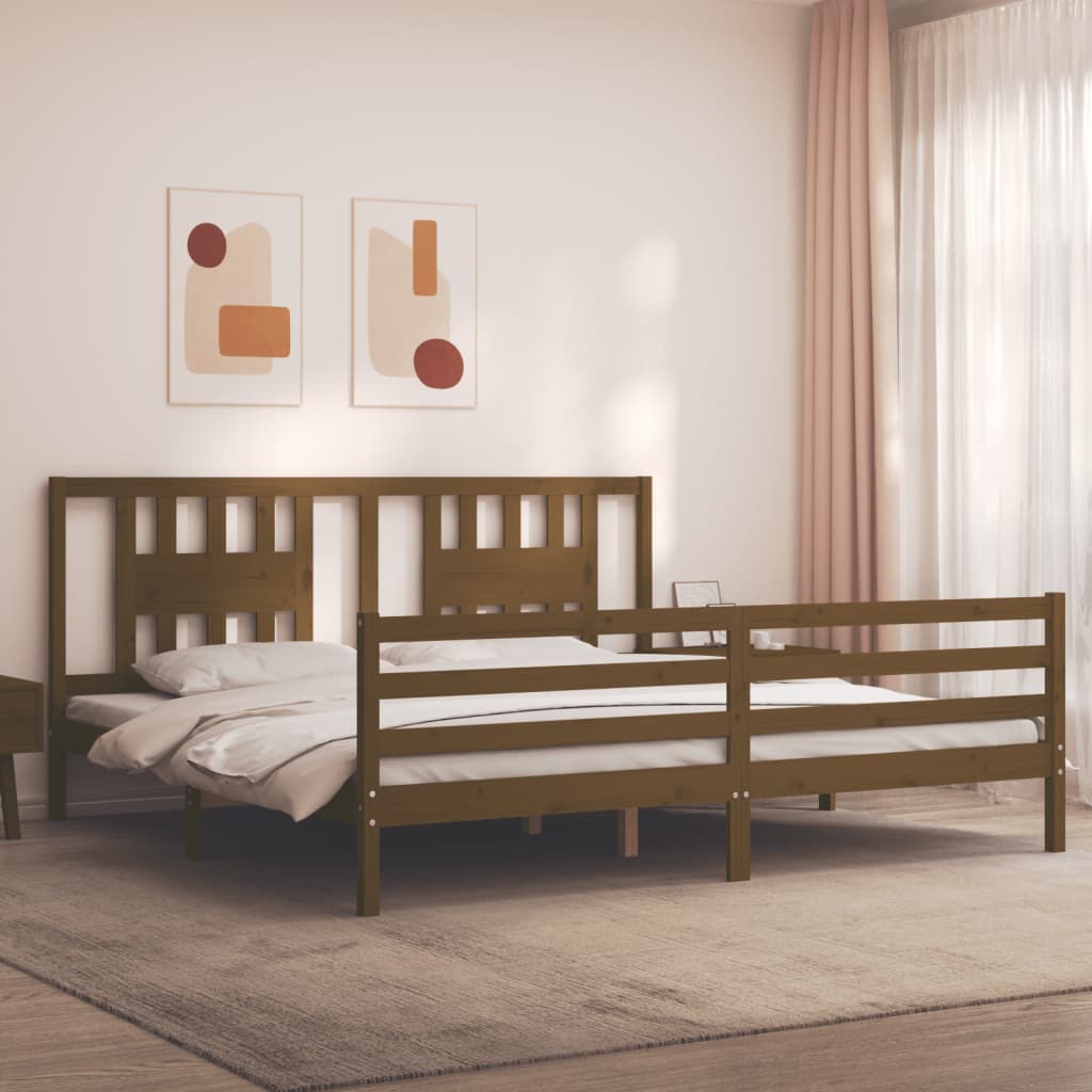 vidaXL Estructura cama y cabecero madera maciza marrón miel 200x200 cm