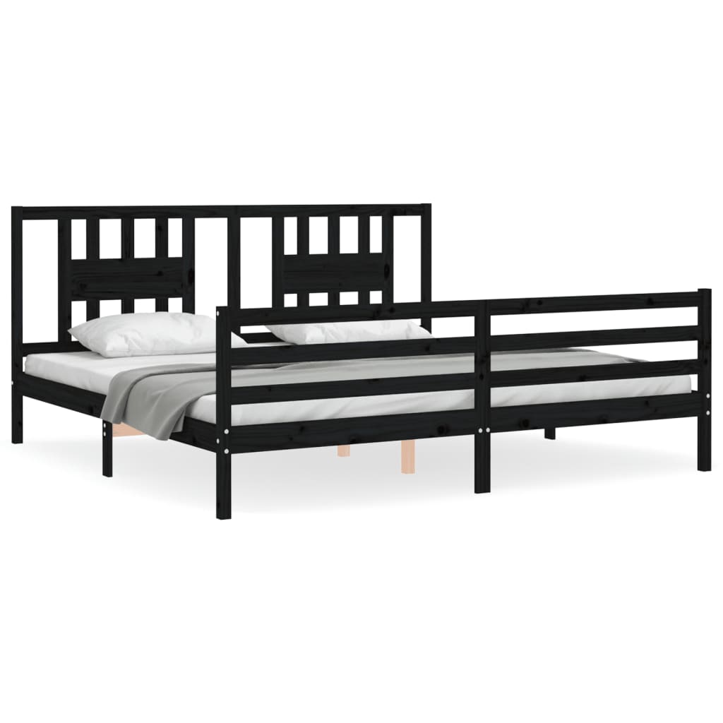 vidaXL Estructura de cama con cabecero madera maciza negro 200x200 cm