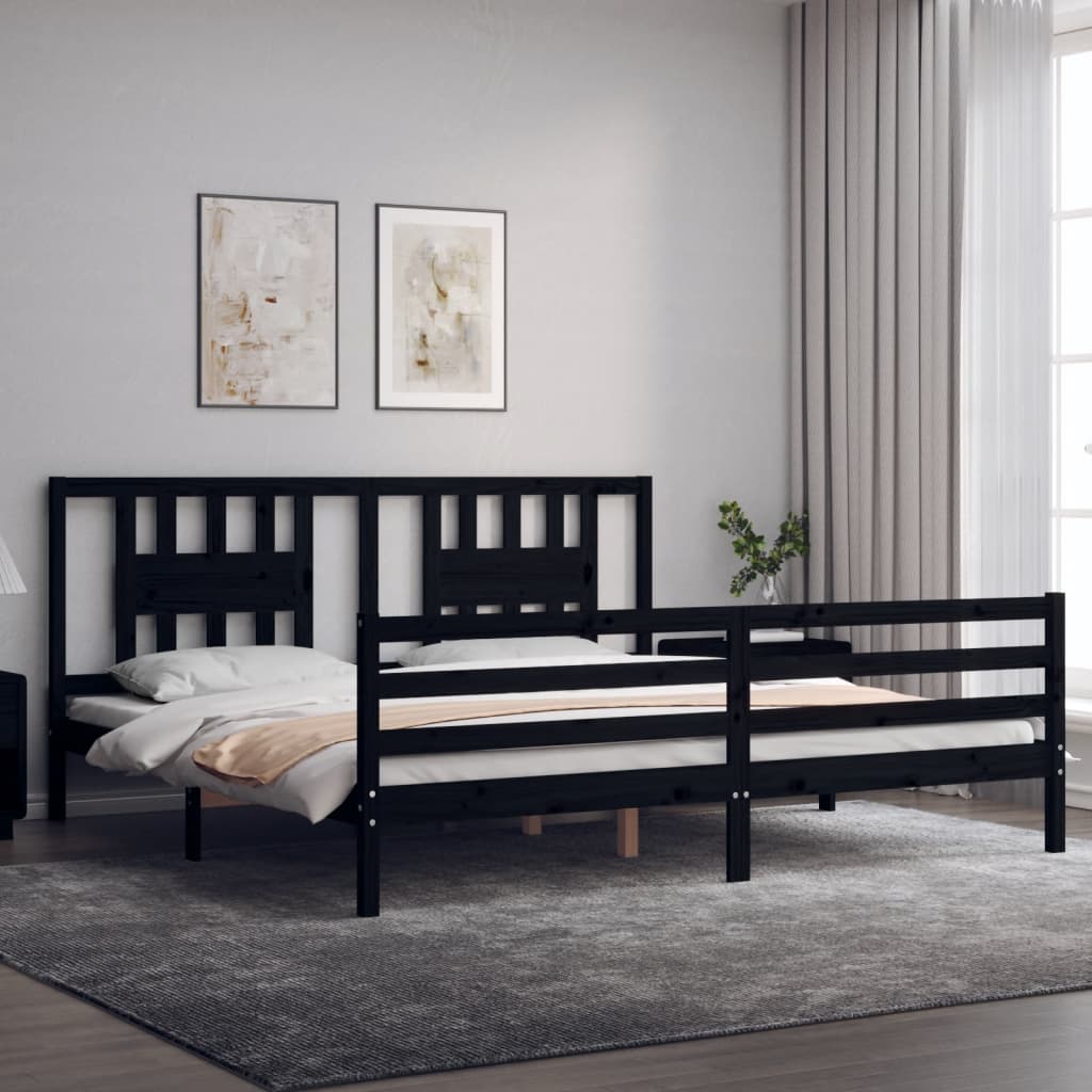 vidaXL Estructura de cama con cabecero madera maciza negro 200x200 cm