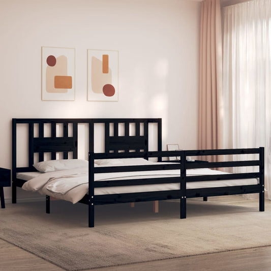 vidaXL Estructura de cama con cabecero madera maciza negro 200x200 cm