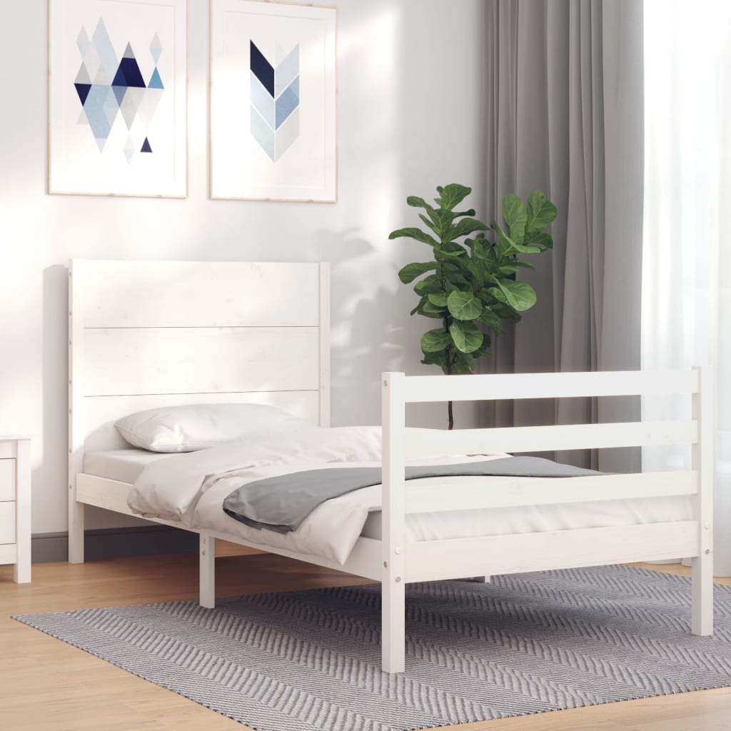 vidaXL Estructura de cama individual con cabecero madera maciza blanco