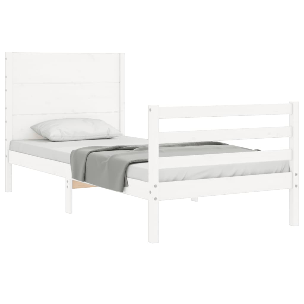 vidaXL Estructura de cama individual con cabecero madera maciza blanco