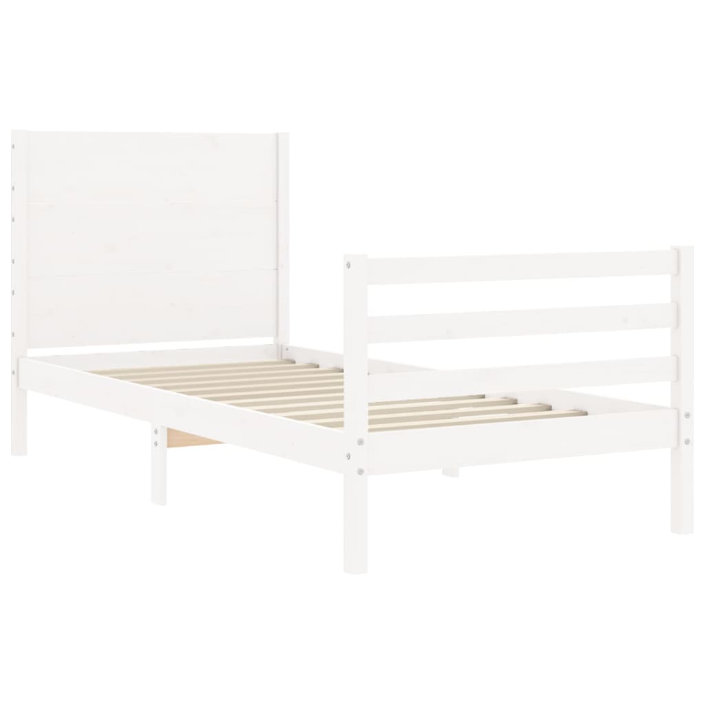 vidaXL Estructura de cama individual con cabecero madera maciza blanco