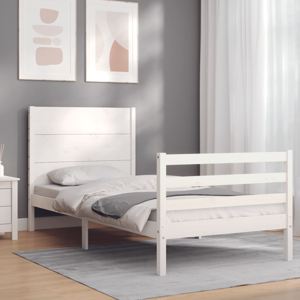 vidaXL Estructura de cama individual con cabecero madera maciza blanco