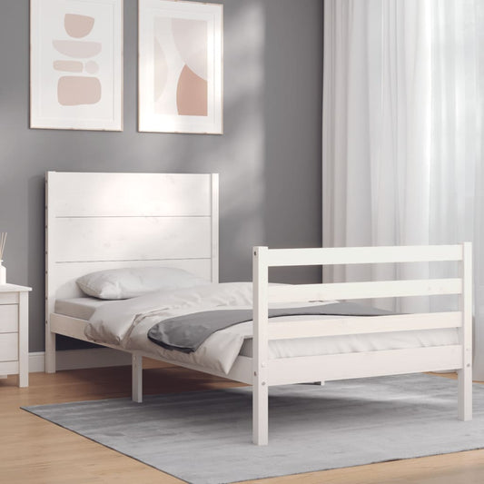 vidaXL Estructura de cama individual con cabecero madera maciza blanco