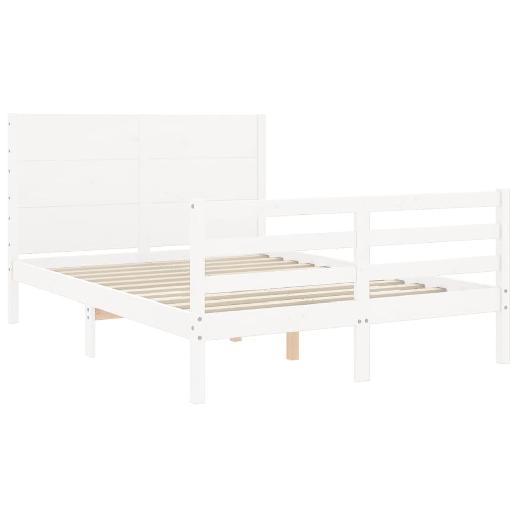 vidaXL Estructura cama de matrimonio con cabecero madera maciza blanco