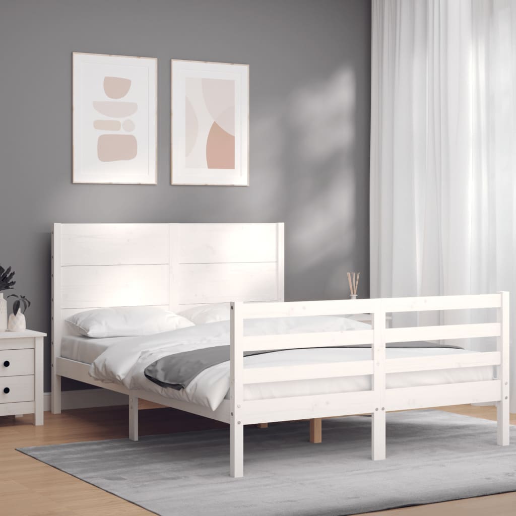 vidaXL Estructura cama de matrimonio con cabecero madera maciza blanco