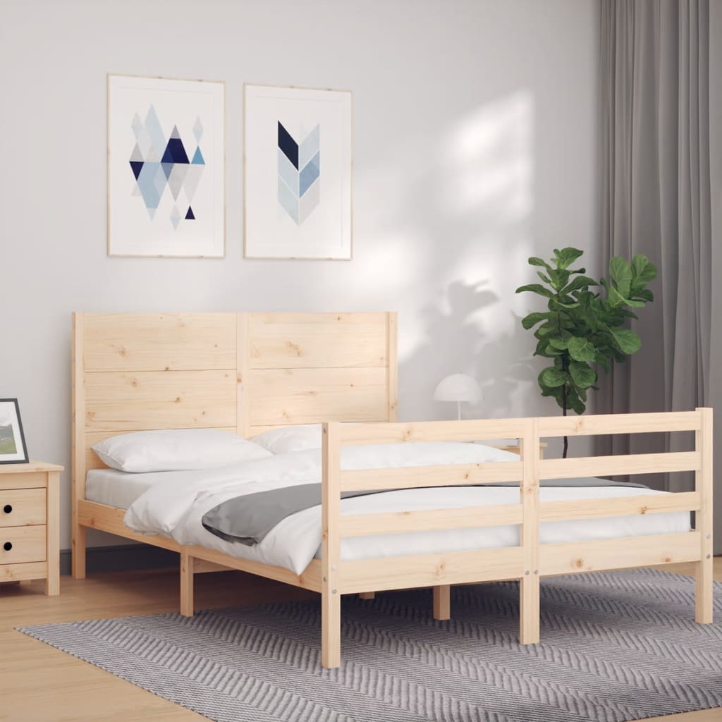 vidaXL Estructura de cama de matrimonio con cabecero madera maciza