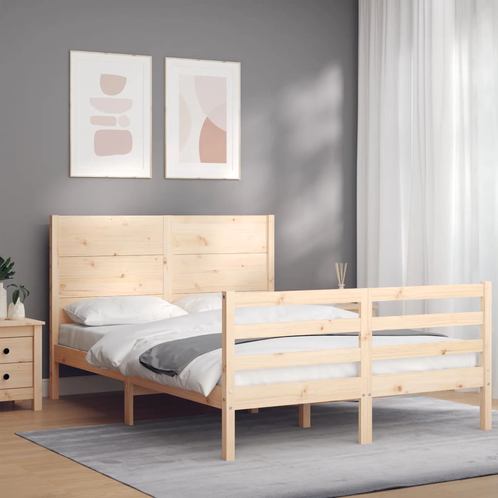 vidaXL Estructura de cama de matrimonio con cabecero madera maciza