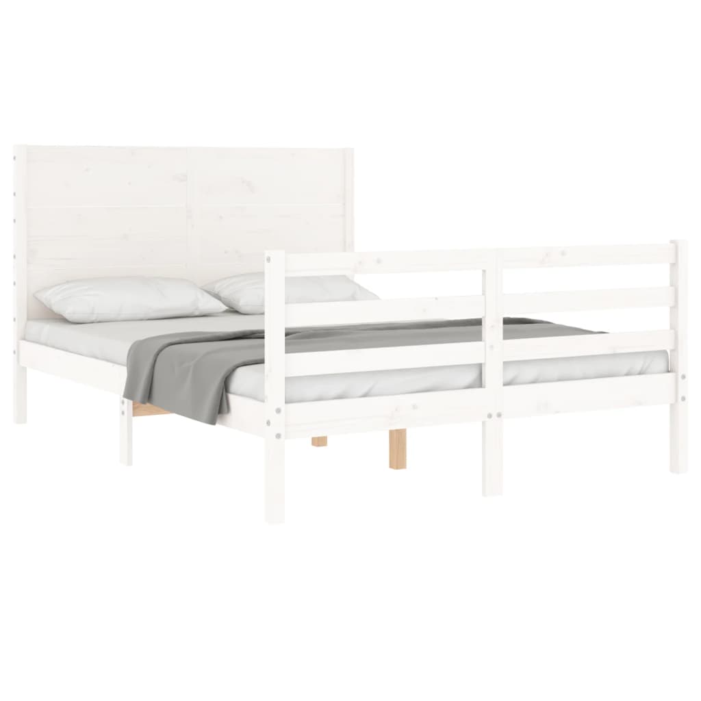 vidaXL Estructura cama de matrimonio con cabecero madera maciza blanco