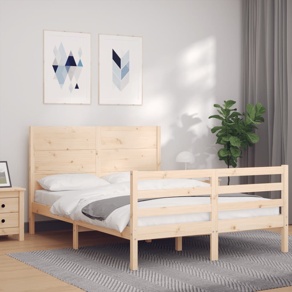 vidaXL Estructura de cama con cabecero madera maciza 140x190 cm