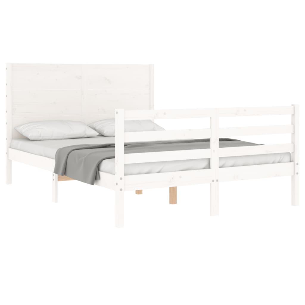 vidaXL Estructura de cama con cabecero madera maciza blanco 140x190 cm