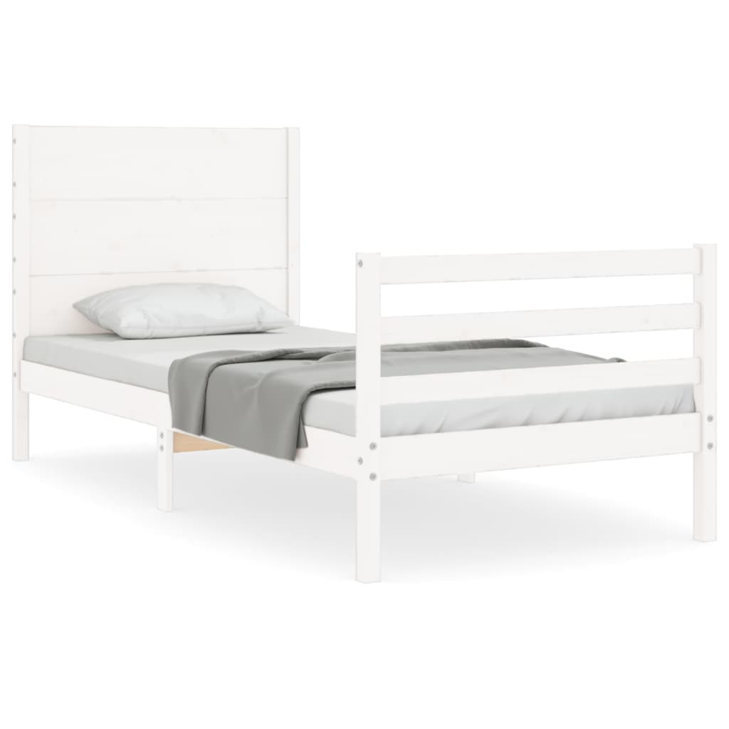 vidaXL Estructura de cama con cabecero madera maciza blanco 100x200 cm