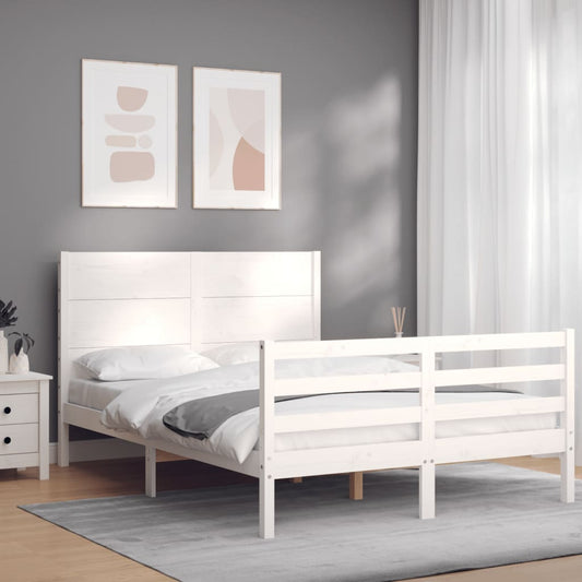 vidaXL Estructura de cama con cabecero madera maciza blanco 120x200 cm