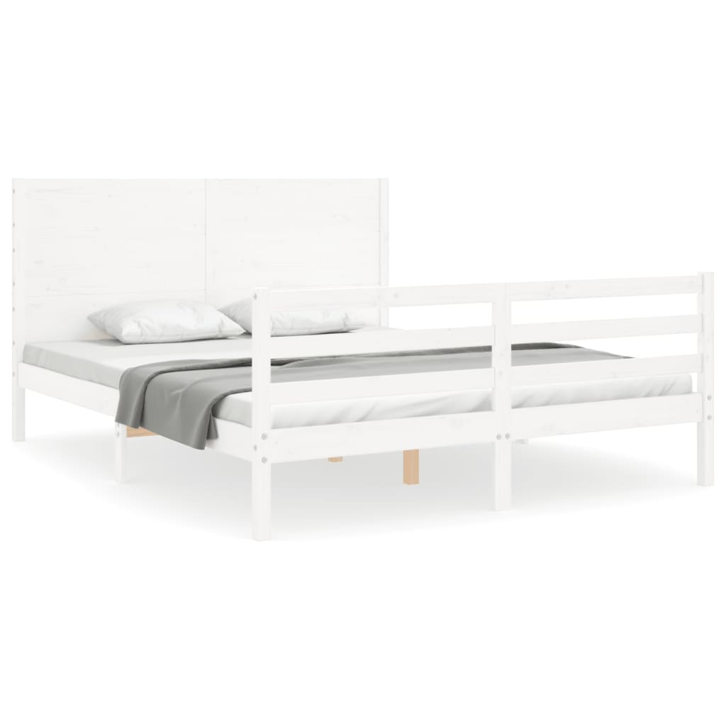 vidaXL Estructura de cama matrimonio con cabecero madera maciza blanco