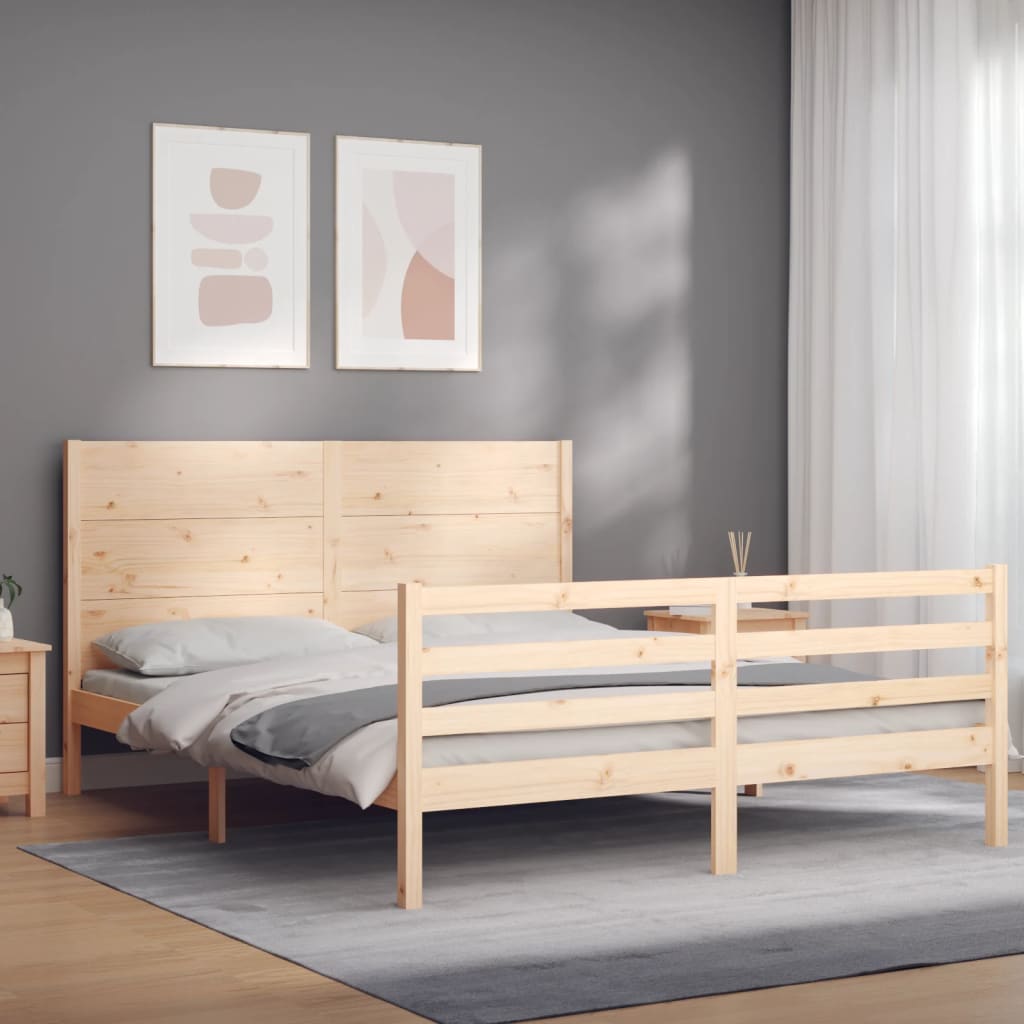 vidaXL Estructura de cama con cabecero madera maciza 160x200 cm