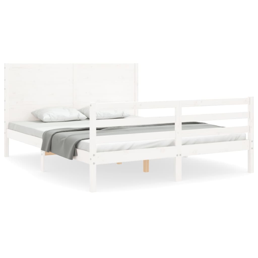 vidaXL Estructura de cama con cabecero madera maciza blanco 160x200 cm