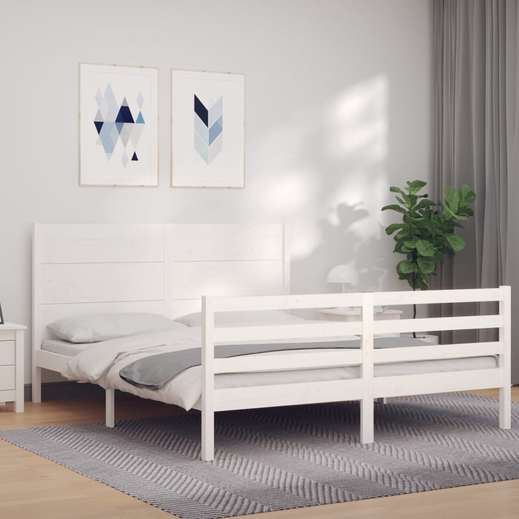 vidaXL Estructura de cama con cabecero madera maciza blanco 160x200 cm