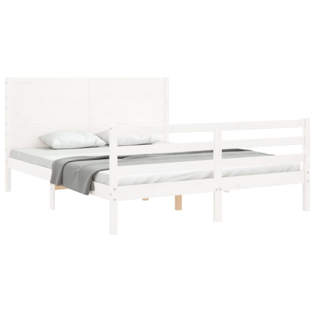 vidaXL Estructura de cama con cabecero madera maciza blanco 160x200 cm